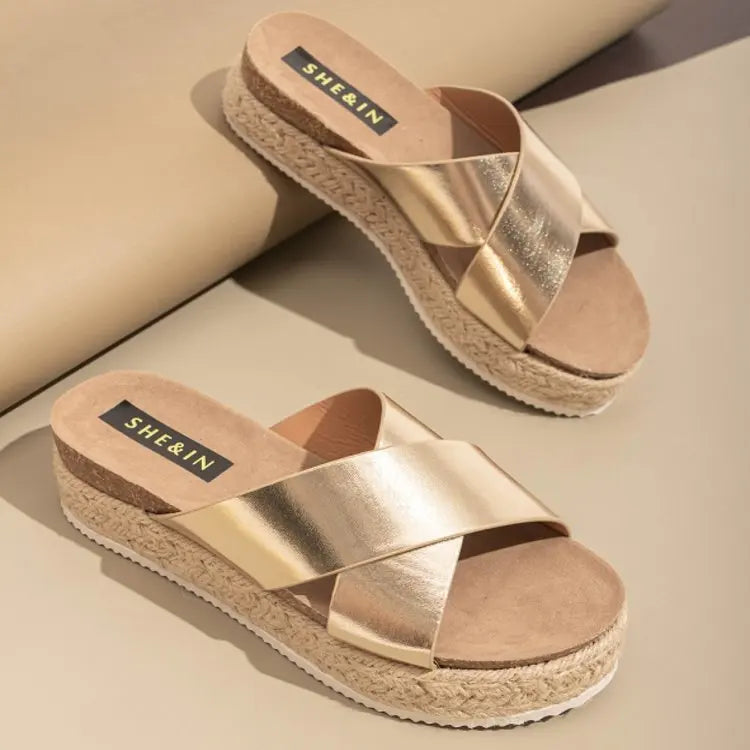 Gold Slippers Women Slides