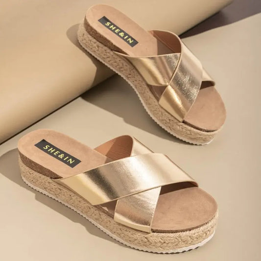 Gold Slippers Women Slides