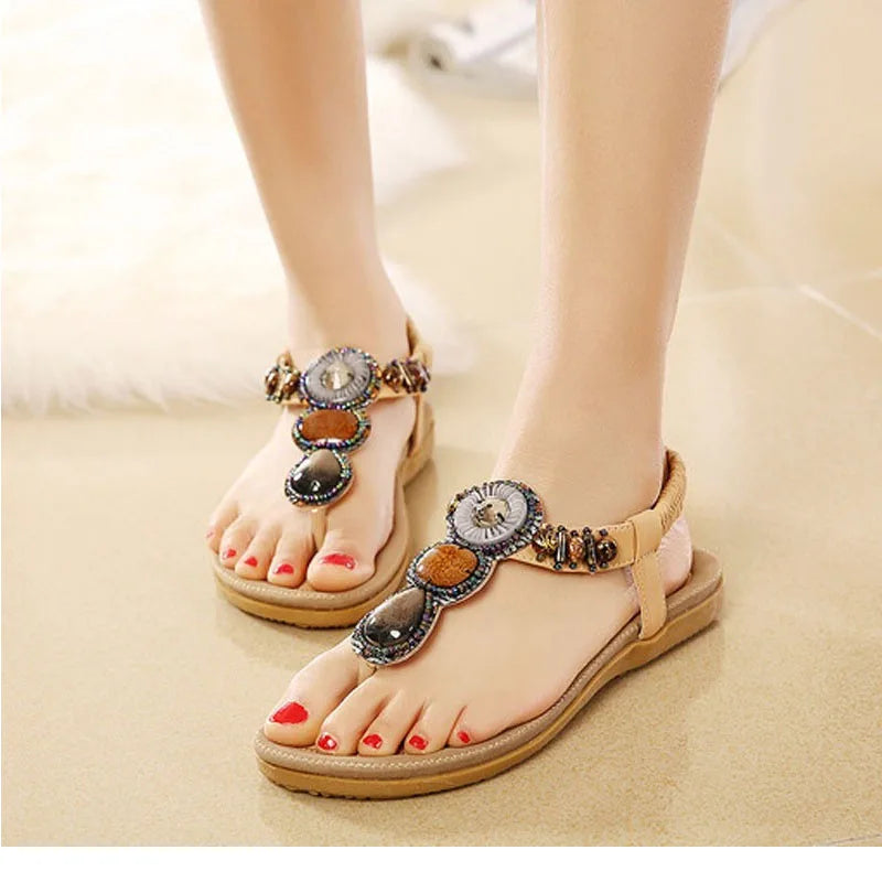 Woman Beading Elastic Band Sandal