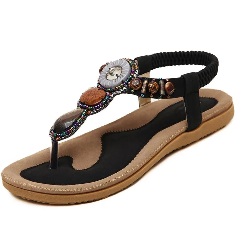 Woman Beading Elastic Band Sandal