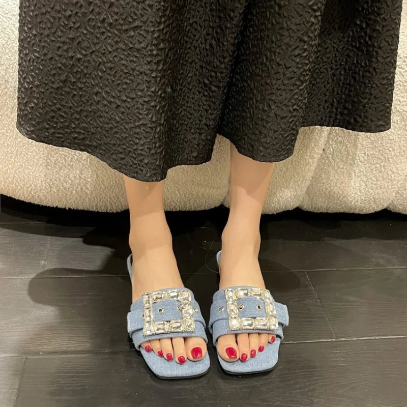 Metal Button Women Slippers