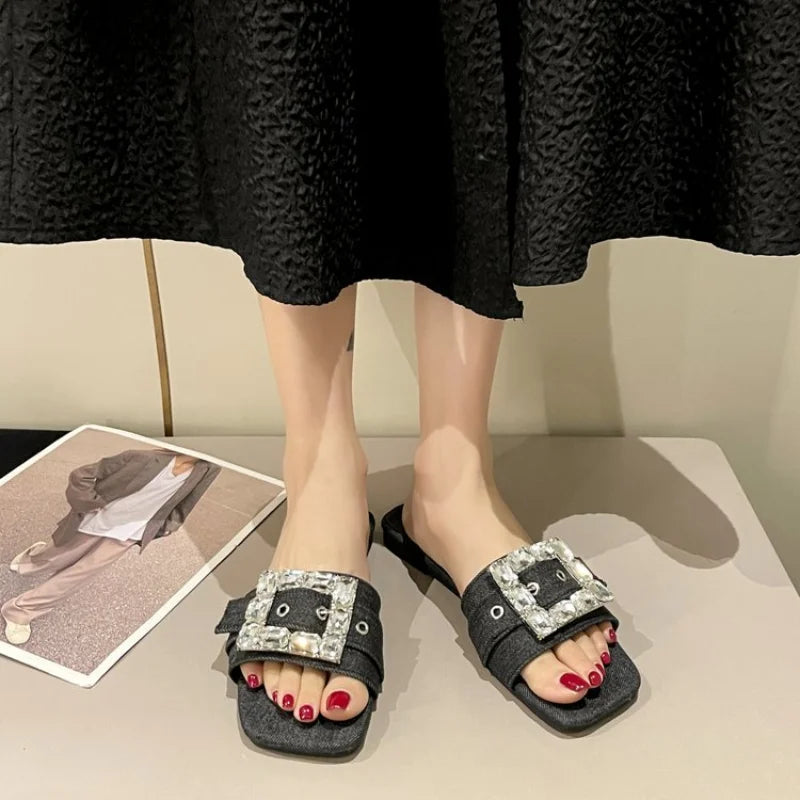 Metal Button Women Slippers