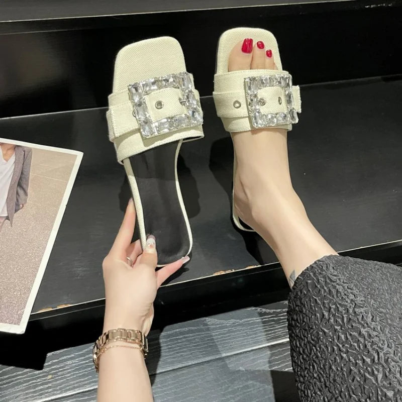 Metal Button Women Slippers