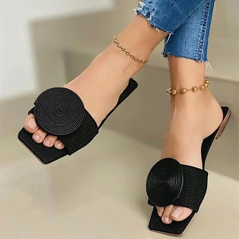 Round Buckle Solid Flats