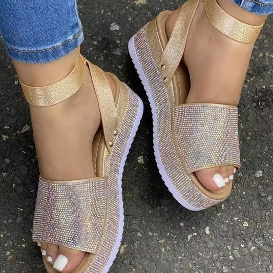 Rhinestone Wedge Sandals