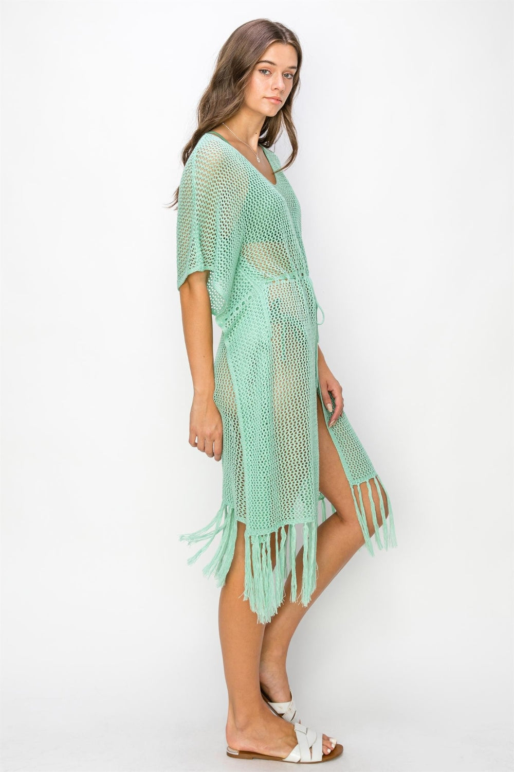 Drawstring Waist Fringed Hem Cover Up