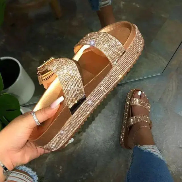 Shiny Golden Summer Flats